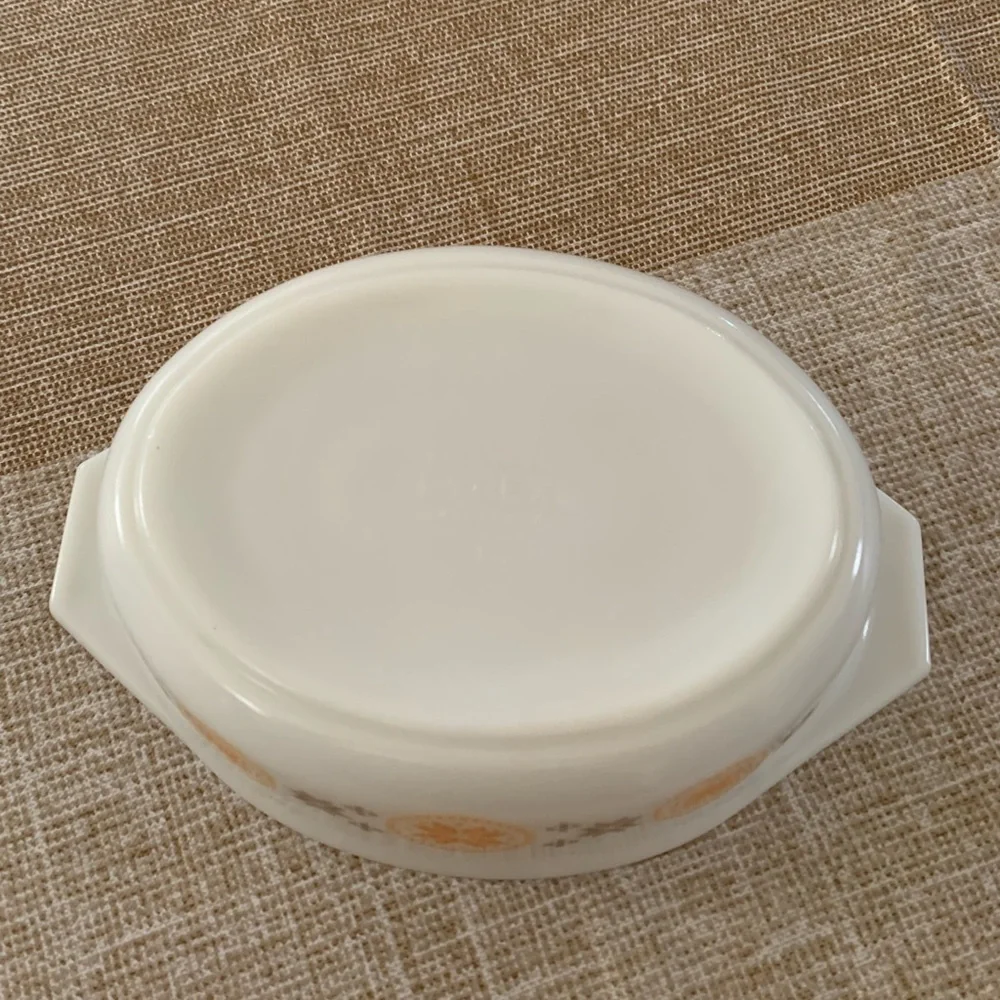 Vtg Pyrex Town & Country 043 Oval Baker Casserole Dish Glass Orange Brown White
